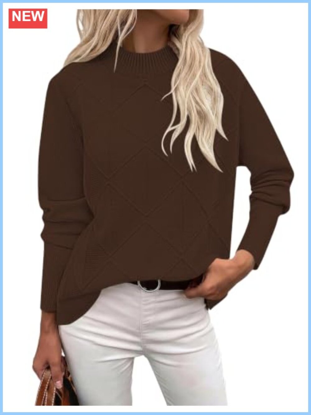 Mock Neck Cable Knit Sweater Long Sleeve Pullover